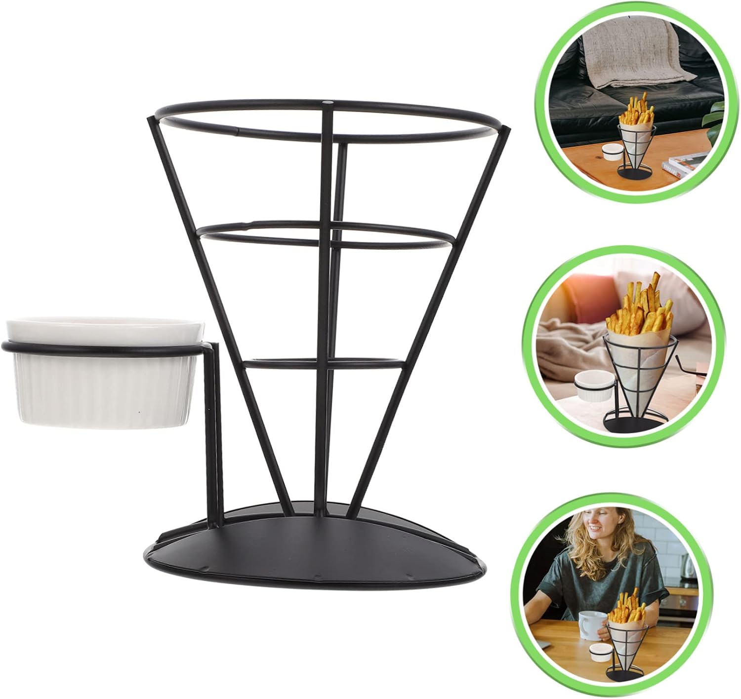 French Fries Display Stand with Sauce Cup Iron Snack Serving Rack Creative Tableware for Parties Food Cones and Events