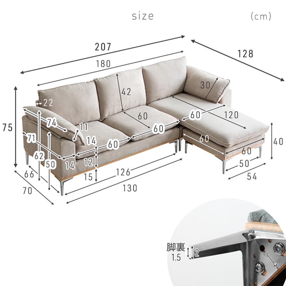 Amazon.co.jp: タンスのゲン ソファー 3人掛け【2P+コーナー+