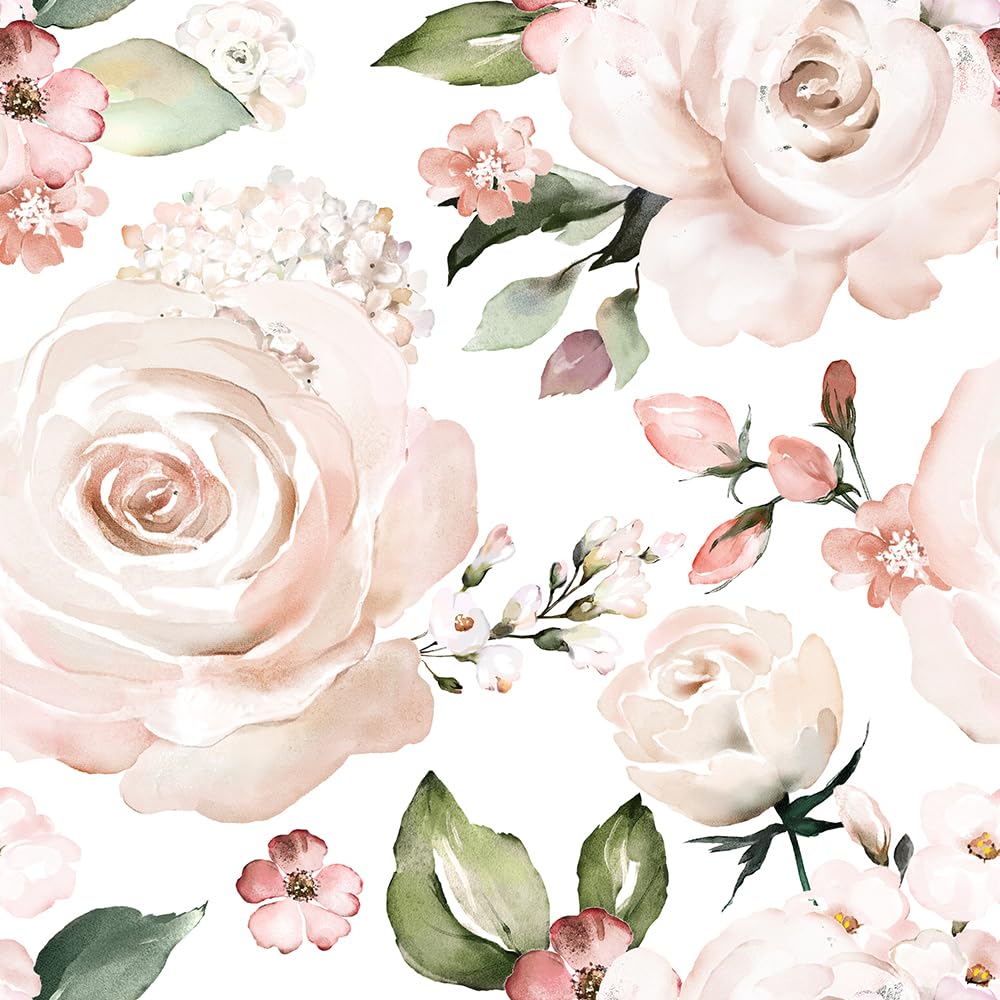 MuralPeel Pink Peony Floral Large Flowers Leaf Peel and Stick Wallpaper ...