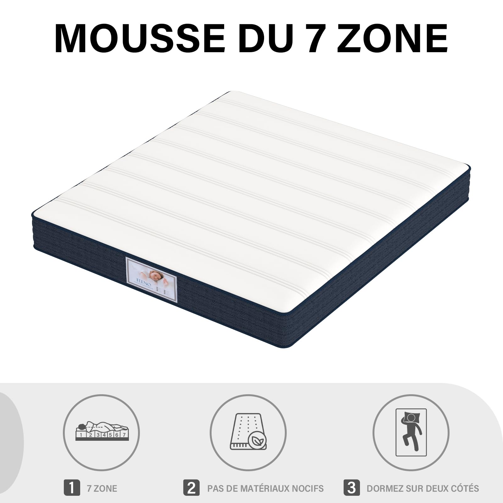 TEENO Matelas en Ressorts Mousse polyuréthane et 22CM mémoire de Forme (140x190x22cm)