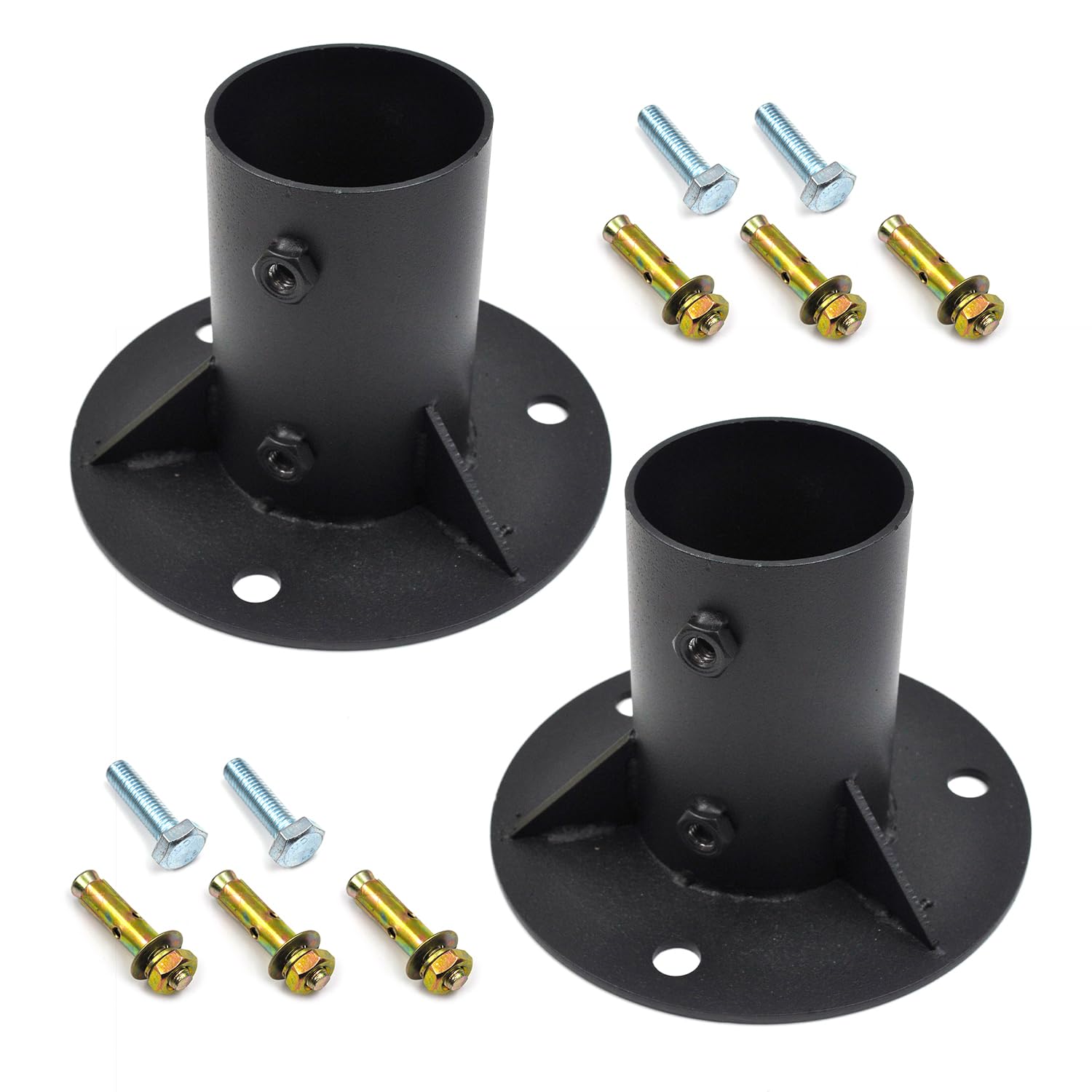 Photo 1 of (2 Pack) 2.5"(2 3/8" OD) Flange Base, Chain Link Fence Pole Floor Flange, for Wood Post Brackets Floor Mount Posts, Heavy Solid Fence Post Concrete Mount