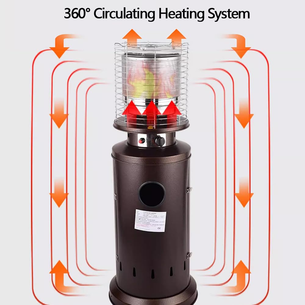 13KW Gas Terrassenheizer,Outdoor-Heizung,Gas-Propangas-Standheizung,runden Tisch und Rädern,Umkippsicherung und Abschaltautomatik,ideal für Garage,Camping,Wandern,Picknicks