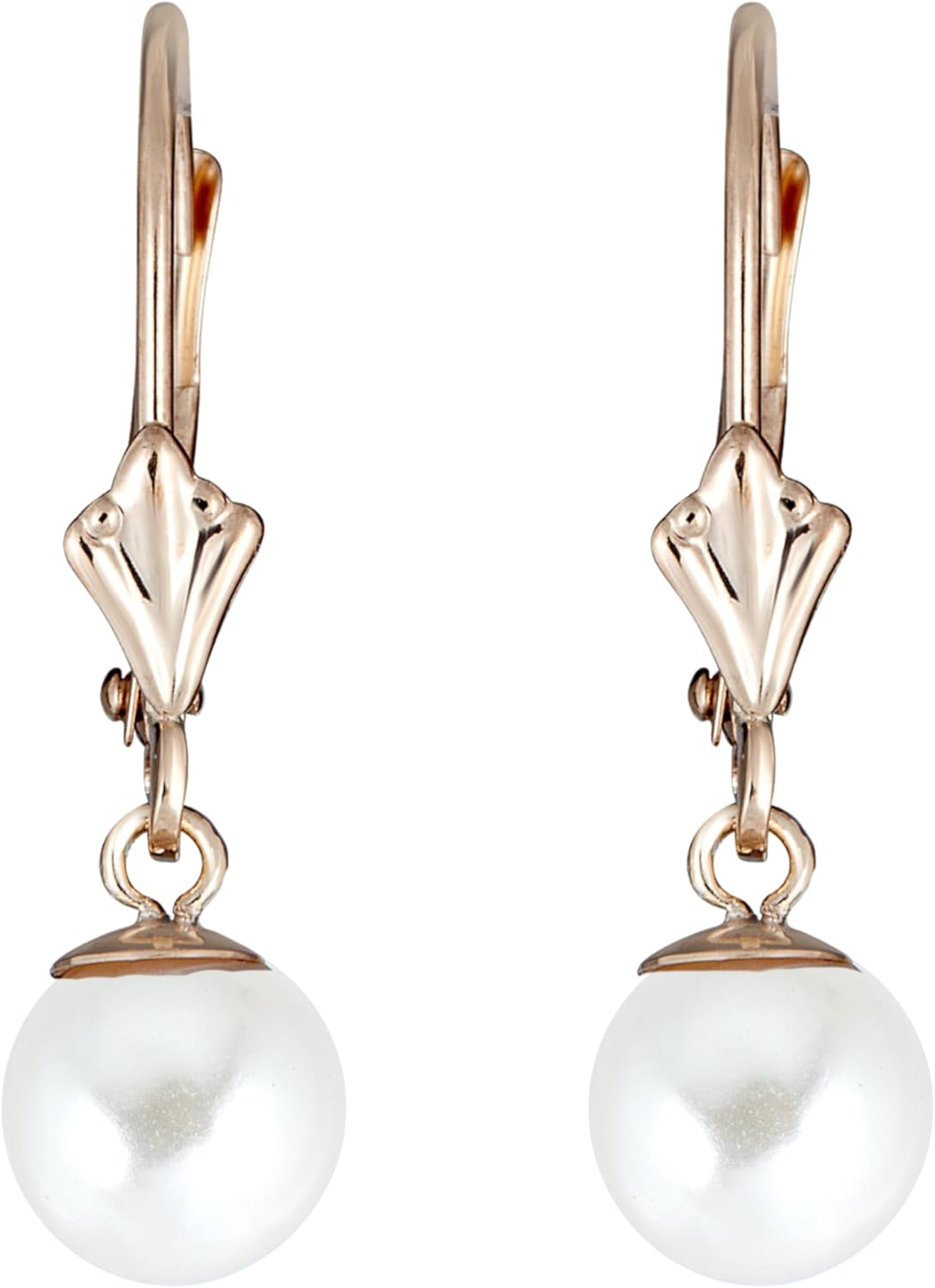AVORA 10K Yellow Gold White Freshwater Cultured Pearl Lever-back Drop Earrings