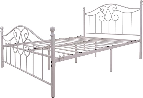 Miniatura 7 de Base de cama de metal Queen con cabecera y estribo, plataforma de granja, marco de cama tamaño Queen para debajo de la cama, no necesita somier y