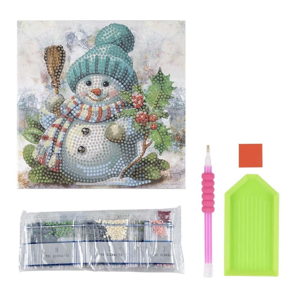 Ideen Mit Herz Snowman With Bobble Hat Diamond Painting Greeting Card | 16Cm X 16Cm | 370Gsm | Includes Envelope & Tools (Snowman With Poodle Hat)