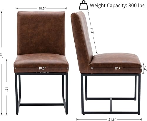 Miniatura 3 de Juego de 2 sillas de comedor modernas tapizadas de piel sintética, sillas de comedor de mediados de siglo, sillas laterales sin brazos, cómodas