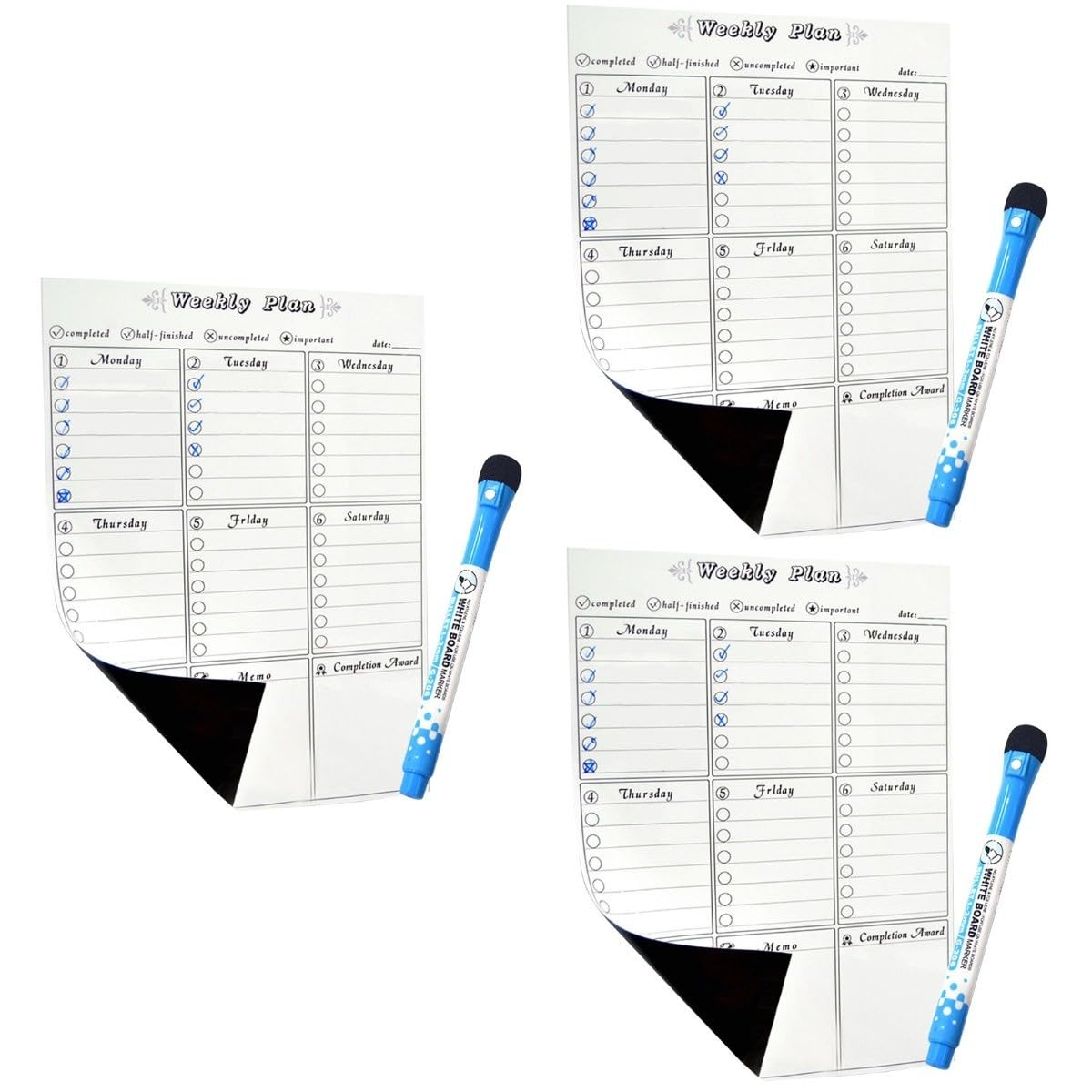 3St Whiteboard-Wochenplaner magnetischer Planer Kühlschrankplaner Zeitmanagement Wochenplaner Kühlschrank Zeitplaner Magnetischer Wochenplaner trocken abwischbarer Planer STOBOK