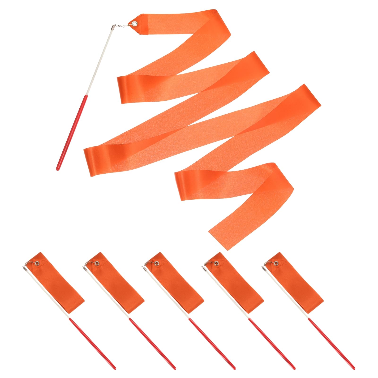 PATIKIL Dance Ribbons, 6 Pack 78.7 Inch Gymnastics Dance Streamers with Non-Slip Wand Dance Flags for Gifts, Dancing, Talent Shows, Baton Twirling, Orange Red