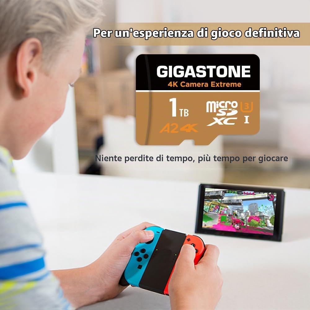 【Recupero dati gratuito per 5 anni】GIGASTONE 1TB Scheda di Memoria, Camera Extreme, Velocità fino a 160/130 MB/s, per Gopro, DJI, Insta360, 4K Video, UHS-I U3 A2 V30 C10 Micro SDXC con Adattatore