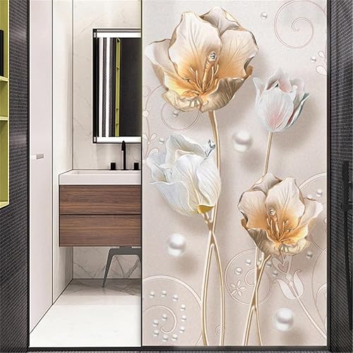 Miniatura 5 de Xijier - Adhesivo decorativo para ventana de privacidad esmerilada con diseño de rosa dorada para puerta y ventana, para oficina en casa, 15.7 x