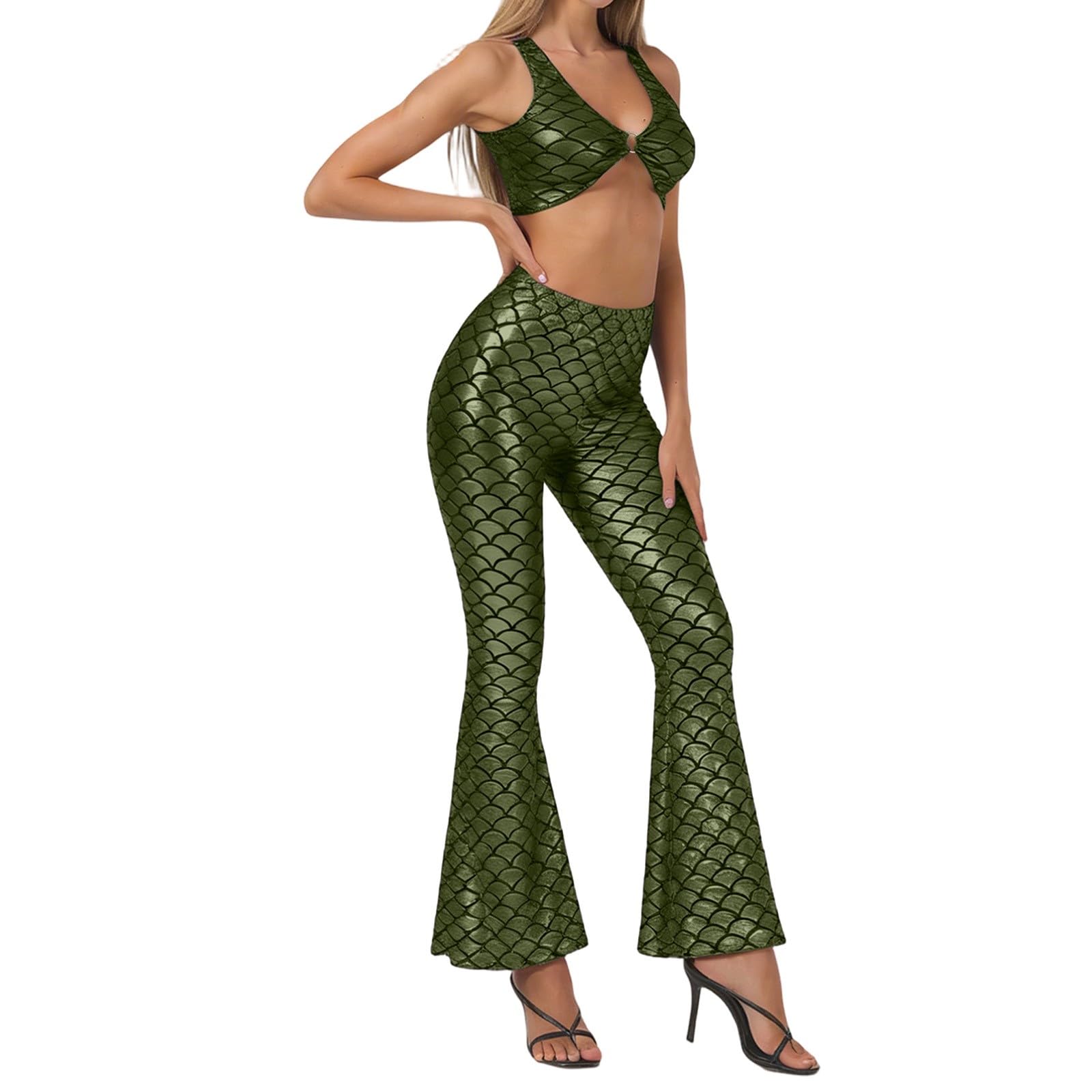 Schmal Geschnittener Hosenanzug mit ausgestelltem Bein, Slim Fit, lässige Hose Oberteil mit weitem Bein – perfekt für Festivalpartys
