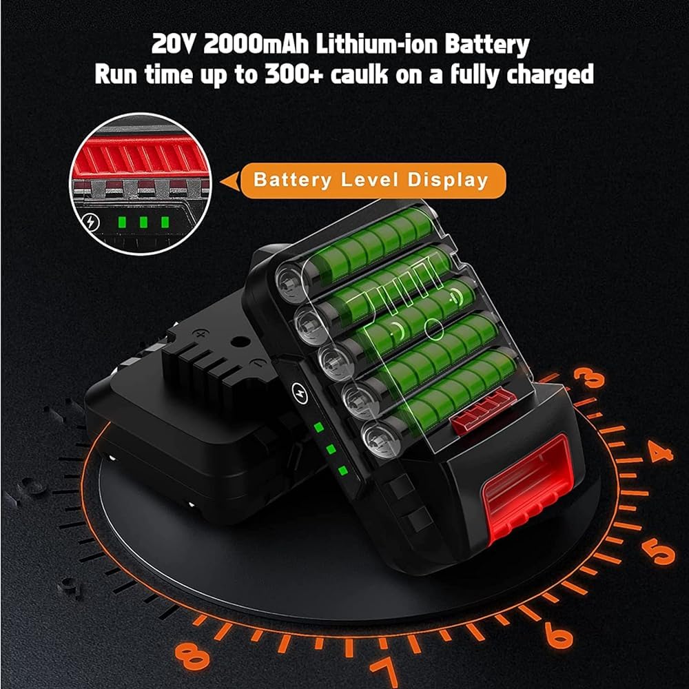 Pistolet à calfeutrer électrique sans fil 20 V Li-ion alimenté par batterie Li-ion Pistolet à calfeutrer pour saucisses avec buses – Pistolet adhésif pour mastic 300 ml