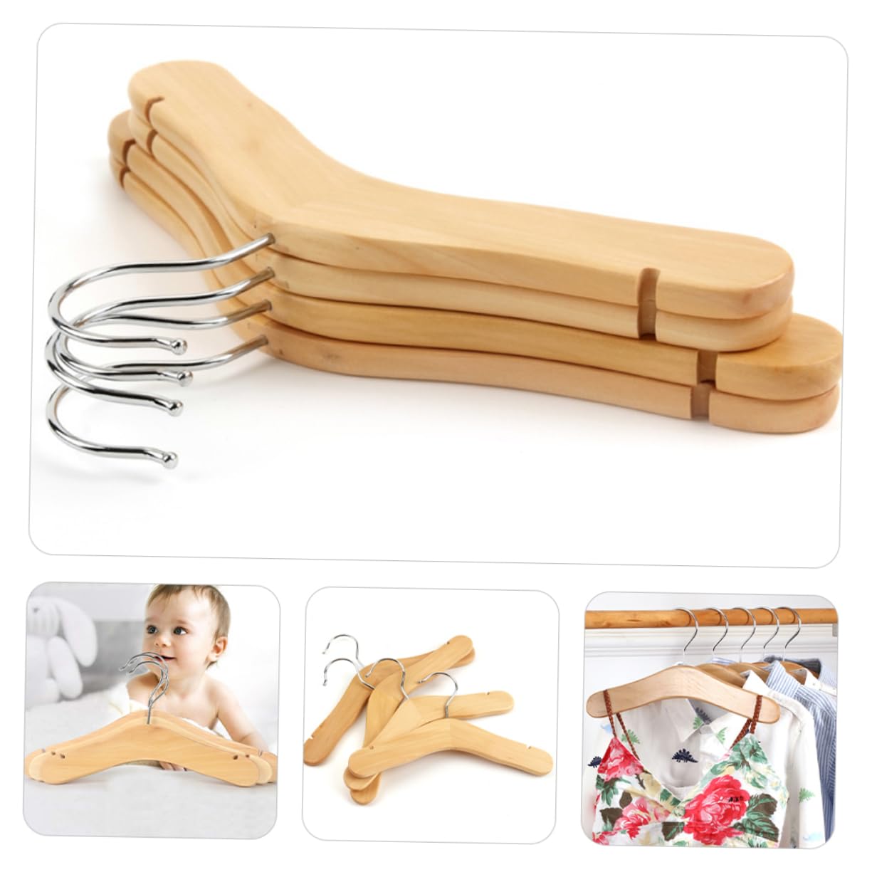 Perchas de Madera para Niños 5 Piezas Khaki Resistentes