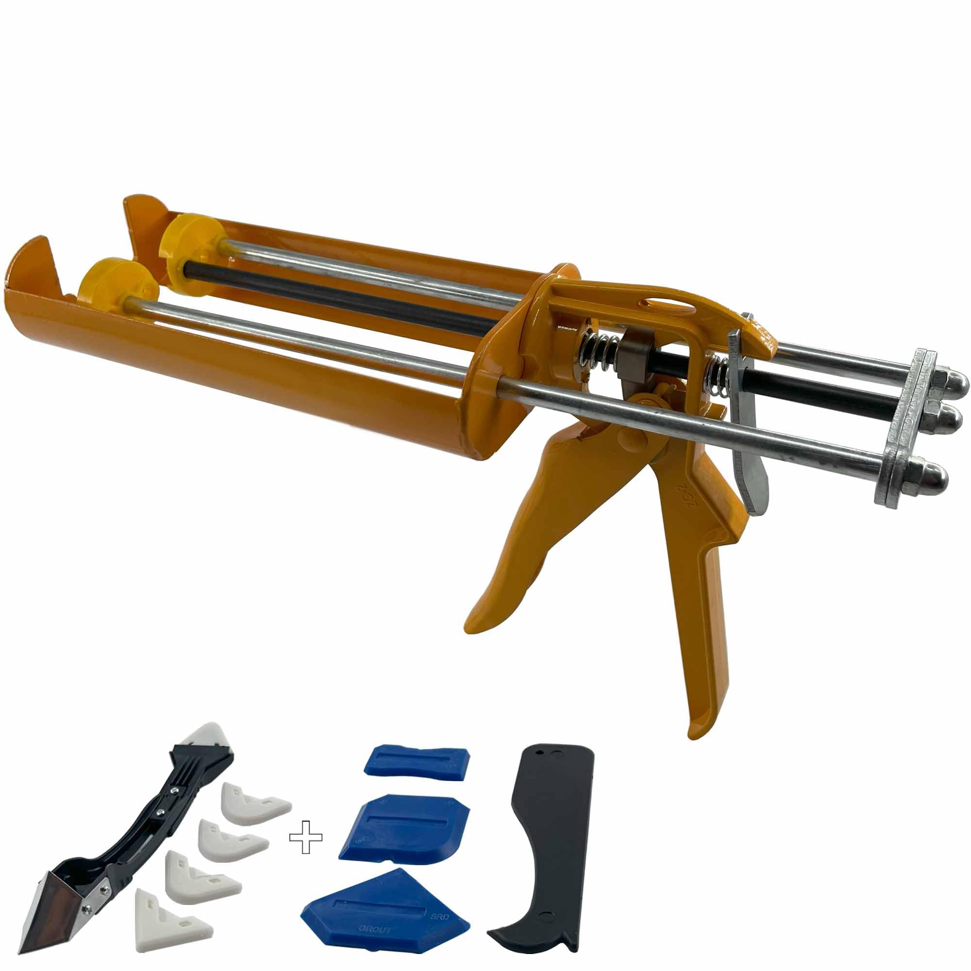 KARBXON - KBX100 - Dual Component Adhesive Epoxy Dispenser 400ml (Accepts 1:1 Mix Ratio Cartridges) 13:1 Thrust ratio - Professional Heavy Duty Dripless Applicator + (9) Shaping Tools