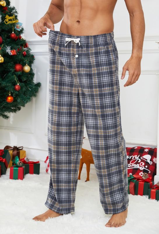 Image of U2SKIIN Mens Fleece Pajama Pants, Warm Plaid Lounge Pj Bottoms