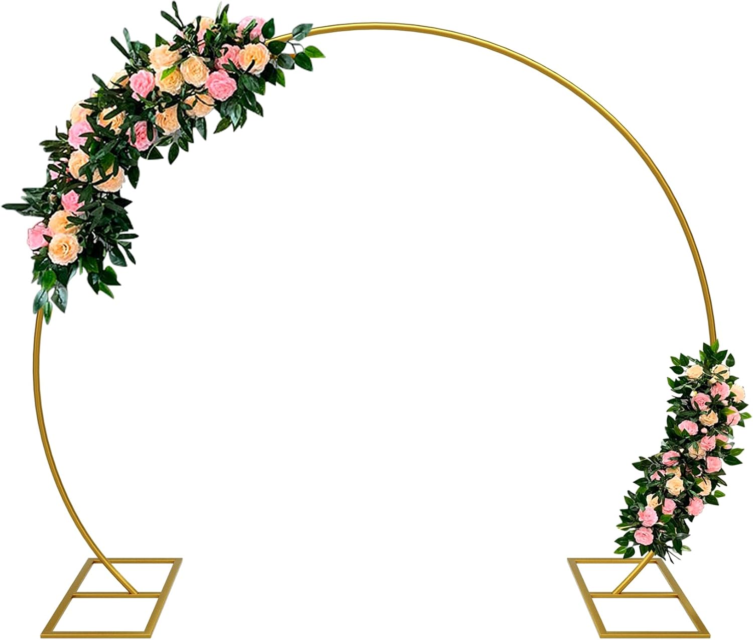 Balloon Arch Stand Kit, 8.2ft (2.5m) Metal Round Backdrop Stand Frame Set: Half Circle Gold Balloon Arch for Birthday Party Baby Shower Wedding Graduation Decoration (Golden)