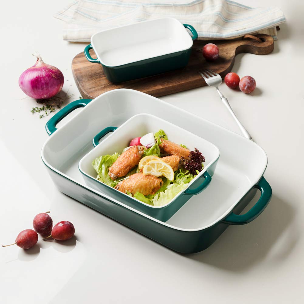 SWEEJAR Home Set da forno in ceramica, rettangolare, per cucina, cena, banchetti e uso quotidiano, 32 cm x 22 cm, in porcellana bianca