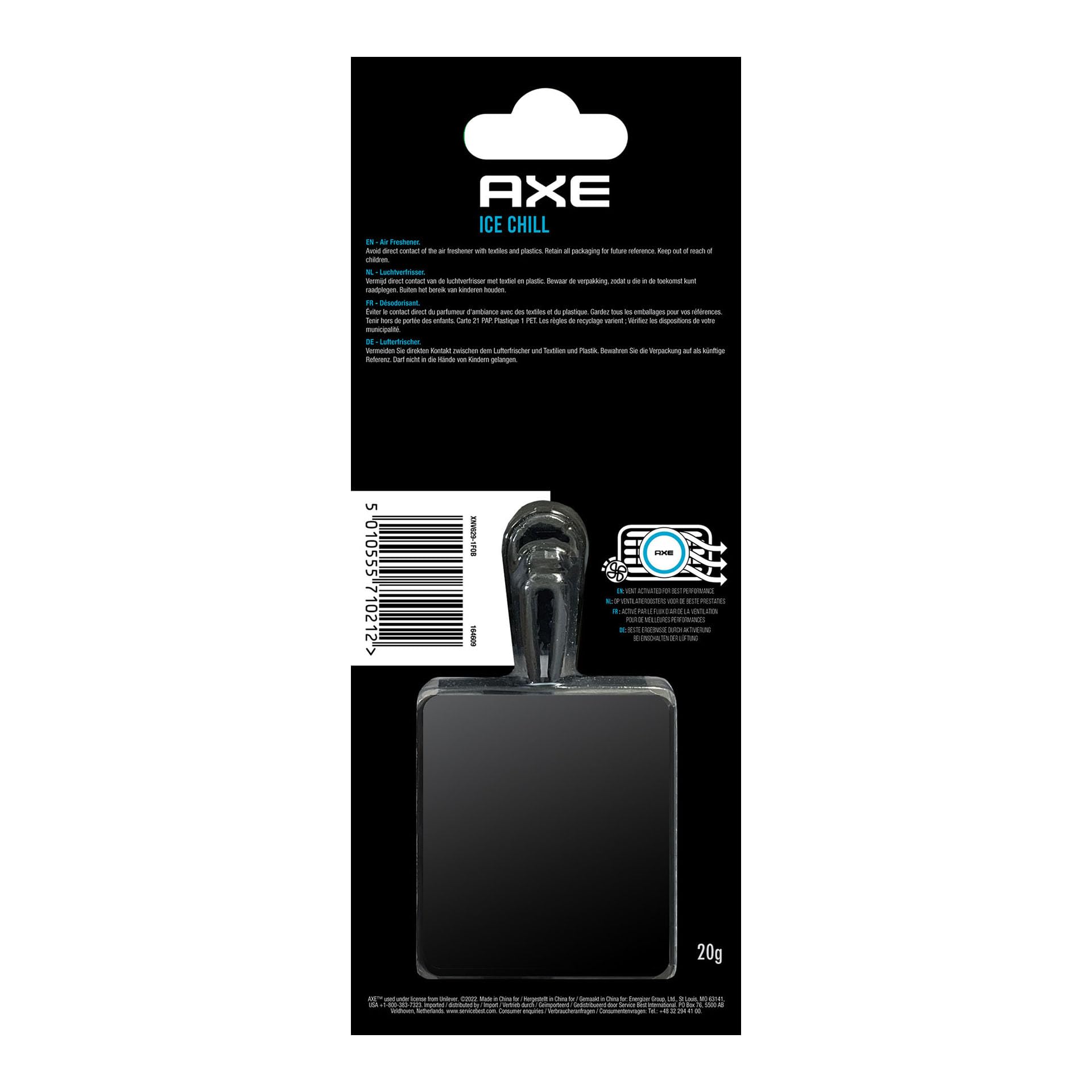 AXE Mini Ambientador para Coche – Frescura Intensa de 30 Días en Rejilla Ventilación – Fragancia Ice Chill – Diseño Discreto y Elegante para un Viaje Impecable