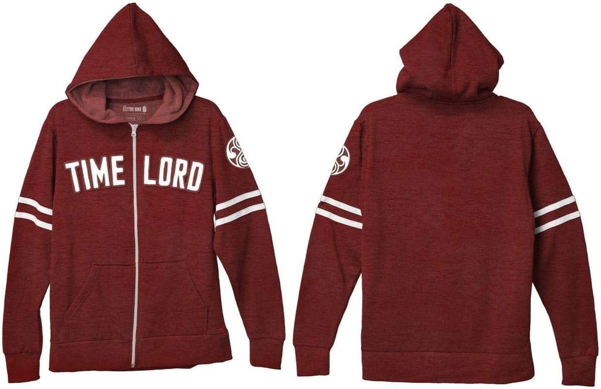 Doctor Who Time Lord Front Zip Hoodie (Small, Dark Red)