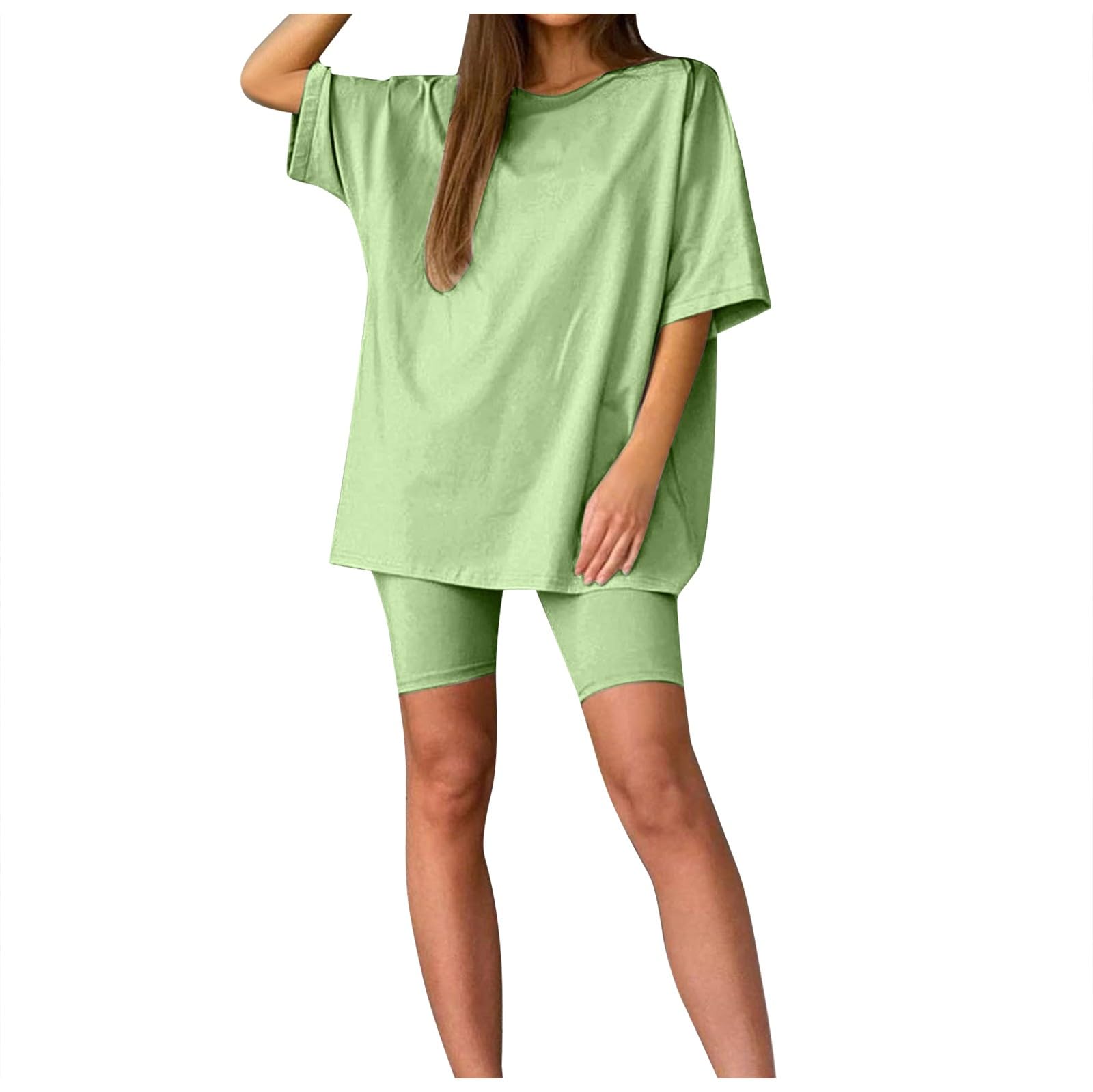Generisch Pantalones cortos de dos piezas para mujer, de manga corta, con pantalones, para correr, yoga, deportes, para ocio activo
