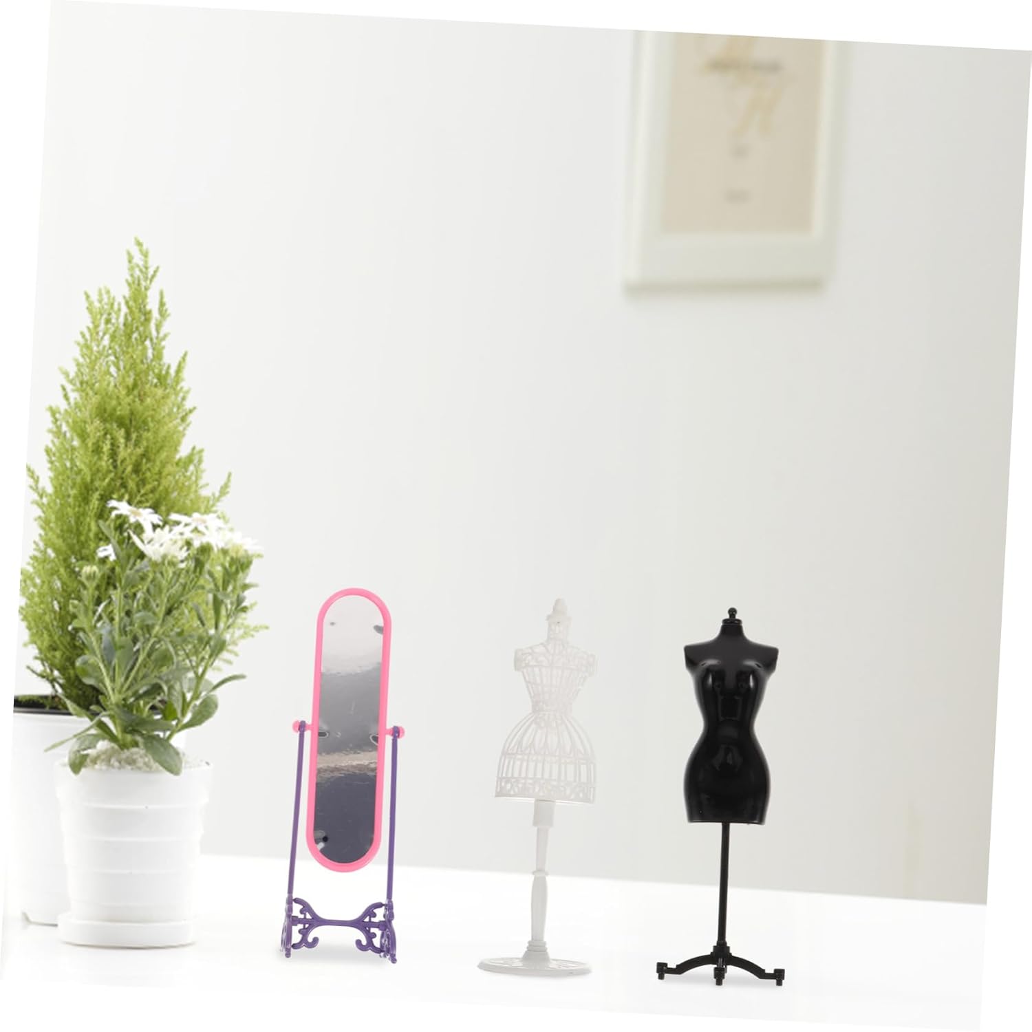 1set Doll Clothes Mannequin with Floor Mirror Tiny Model Doll Garment Rack for Displaying Outfits for Barbie and Fashion Includes Mannequin Mirror