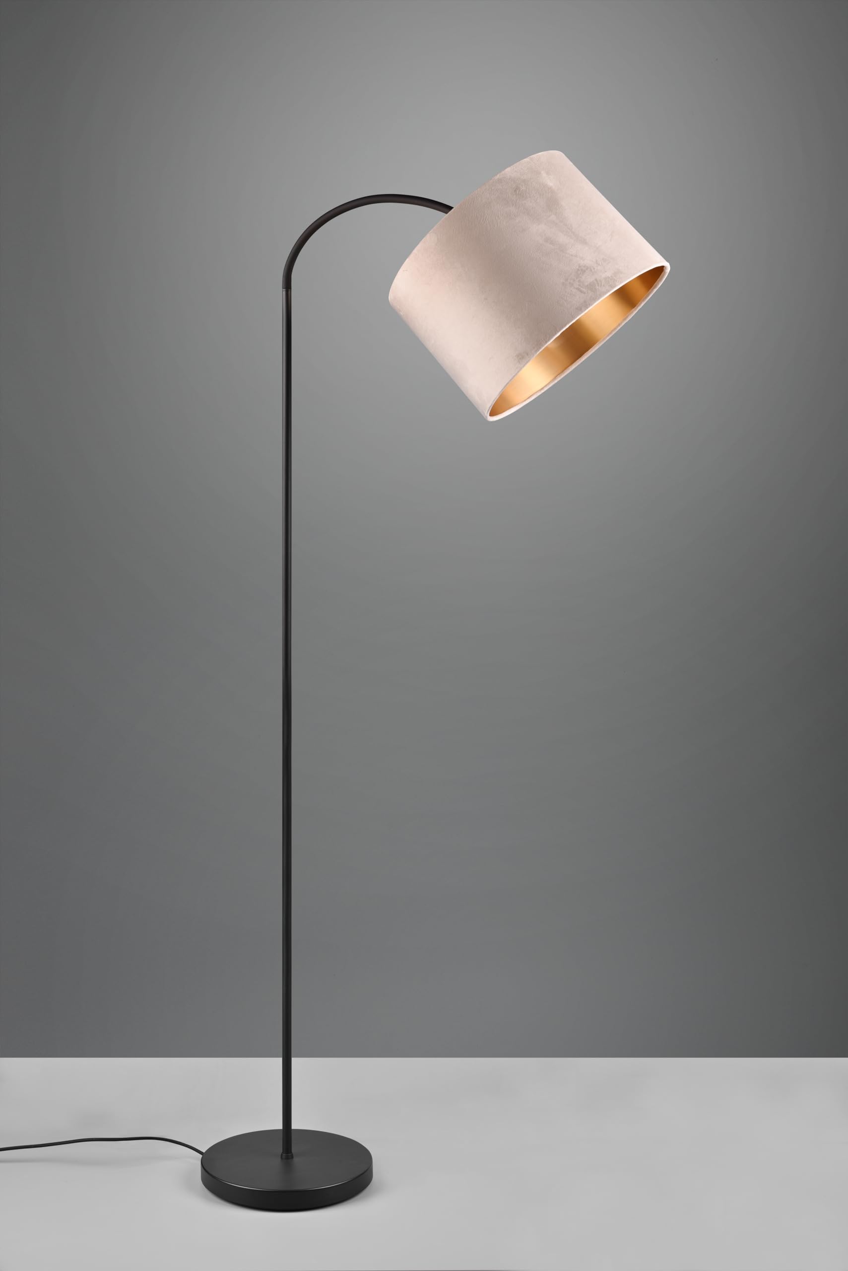 Trio Leuchten Stehleuchte Julieta 419090144, Metall Schwarz matt, Schirm Samt Beige/goldfarbig, exkl. 1x E27