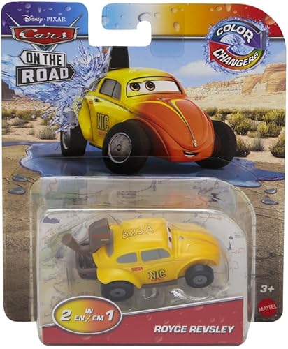 Disney Pixar Cars Juguetes, Cambiadores de Color Royce Revsley On The Road Cambio de color naranja a amarillo