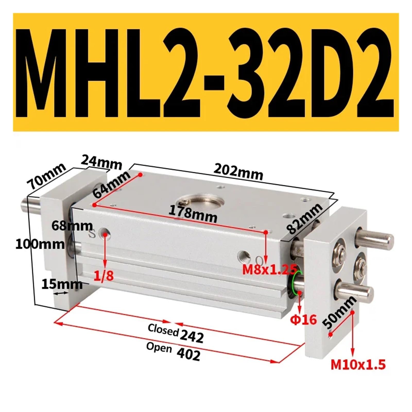 Pinza pneumatica MHL2 Cilindro Pneumatico di Ricambio a Doppia Azione MHL2 10D/16D/20D/25D/10D1/16D1/20D1/25D1 Pinza pneumatica(MHL2-32D2)