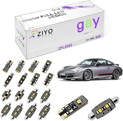 ZIYO ZPL8960 - (12 bombillas) Kit de luz LED interior de repuesto para Porsche 911 996 / Carrera/Turbo/Targa 1997-2005 + paquete de bombillas de