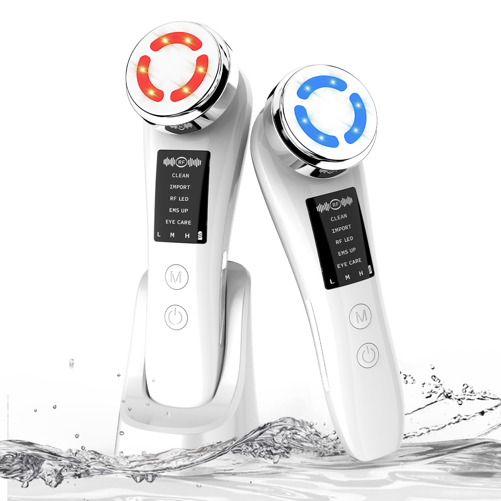 Masajeador Facial Instrumento Multifuncional Masajeador Facial eléctrico con Frío Calor Roja y Azul para Antiarrugas, Anti-envejecimiento, Limpieza Profunda, Cuidado Facial, (Blanco)