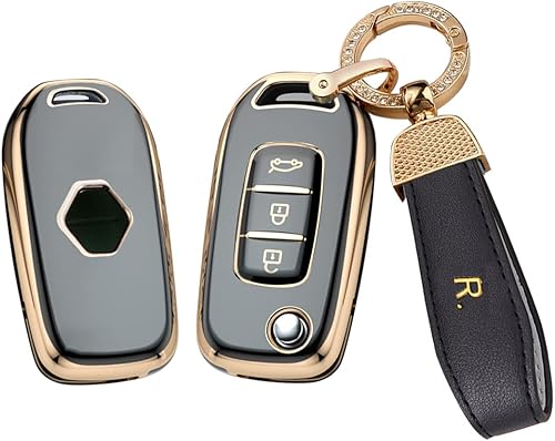 Miniatura 10 de SANRILY Funda para llavero Renault Sandero Stepway Logan Clio Arkana Captur Kadjar sin llave con llavero de piel brillante verde