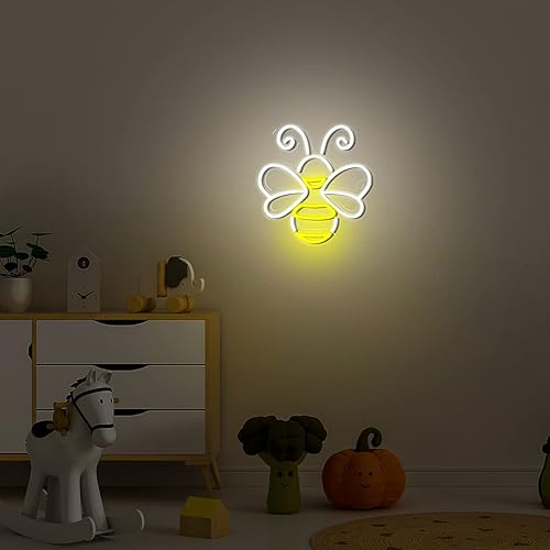 Miniatura 7 de Woanger Letrero de lámpara de neón de abeja, decoración de pared de abeja de miel, letrero de luz LED amarilla y blanca, lámparas de neón de