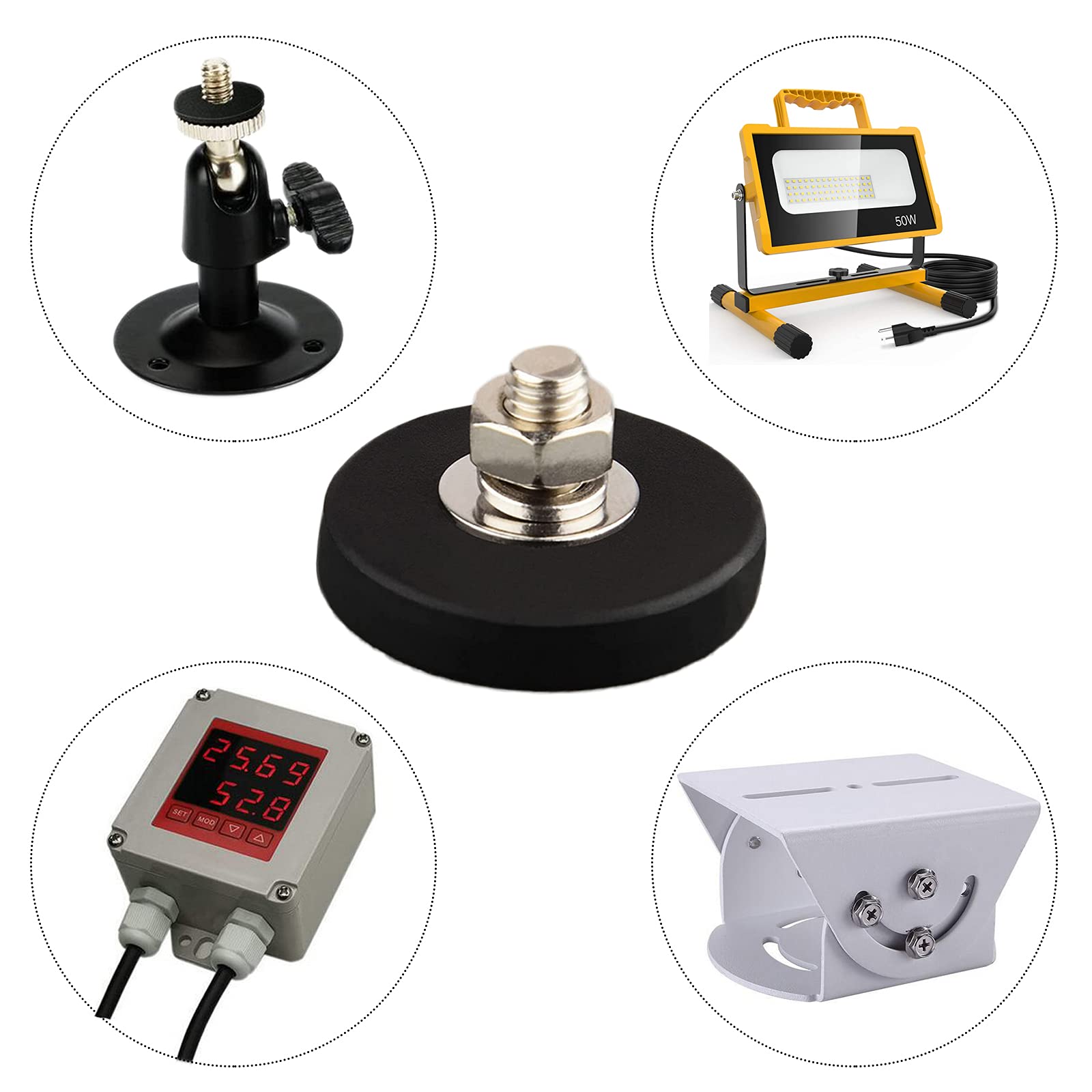4 Pièces Aimants En NéOdyme Anti-Rayures, Aimants Ronds Avec RevêTement En Caoutchouc Et Filetage MâLe M6, 43mm, 10kg Force, Pour L'éClairage, L' Appareil Photo, Les Outils Et L'éQuipement