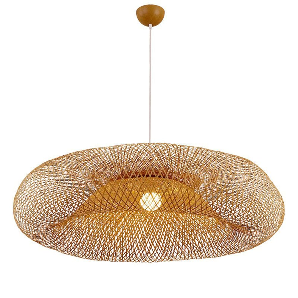 YNAHZAOK Hand-Woven Bamboo Chandelier Pastoral Style Restaurant Entryway Pendant Light Natural Bamboo Hanging Pendant Lighting for Kitchen Island Hallway Vintage Wabi Sabi Style Foyer Hanging Lamp