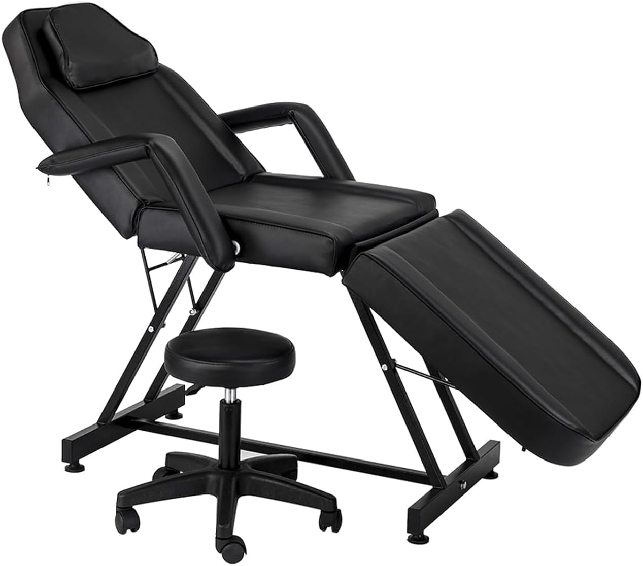 Tattoo Chair with Stool Message Bed Spa Salon Table Facial Chair for Client Esthetician Max Weight Capacity 330lbs Black