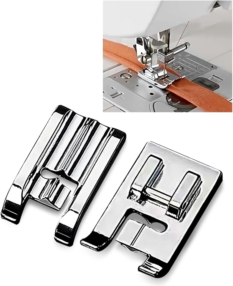 Sewing machine with piping foot attached