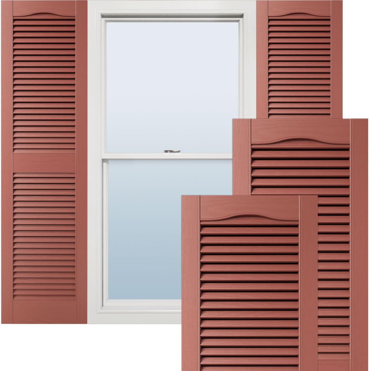 Ekena Millwork Lifetime Vinyl LL1S12X02500RD Standard Cathedral Top Center Mullion, Open Louver Vinyl Shutters, w/Installation Shutter-Lok's & Matching Screws (Per Pair), 12"W x 25"H, Burgundy Red