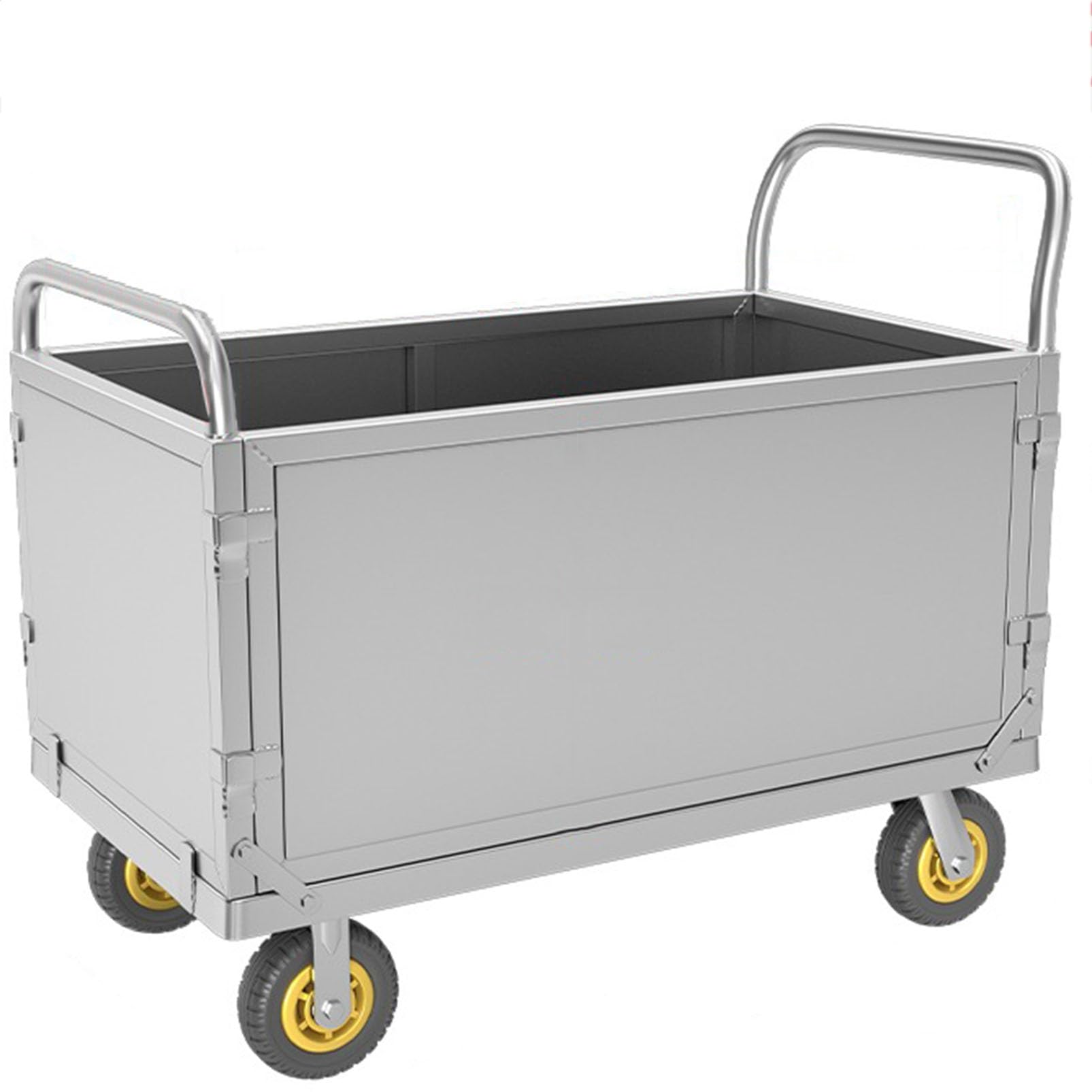 asdchZen Heavy Duty Steel Utility Cart With Fence - Commercial Grade Rolling Service Cart With Wheels & Handles, Portable Hand Truck Trolley For Garage, Workshop, Wareho