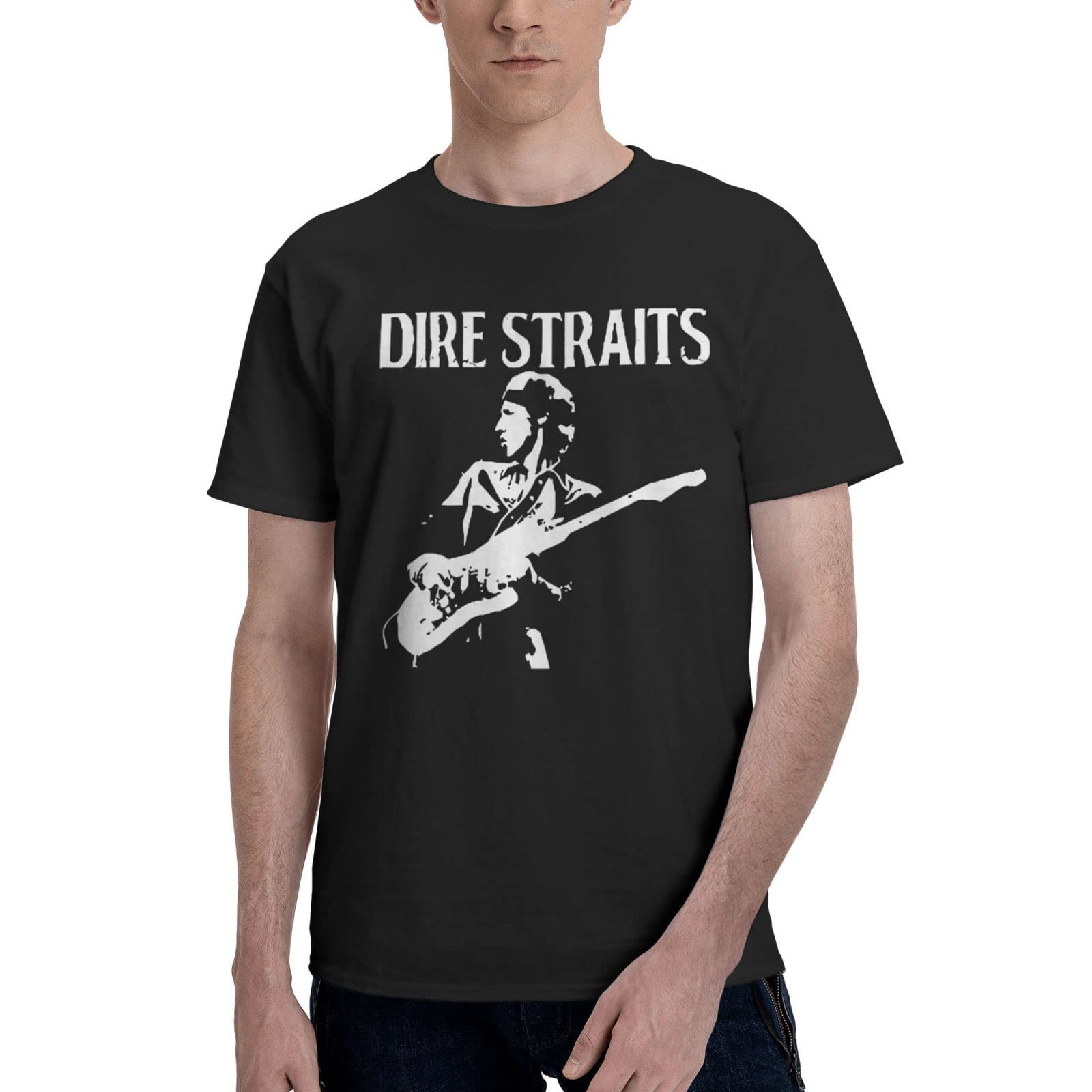 Dire Rock Band Straits T Shirt Mens Short Sleeve Cotton Casual Crew Neck Shirt for Men Graphic Clothing T Shirts Tops Vintage 80s 90s Black