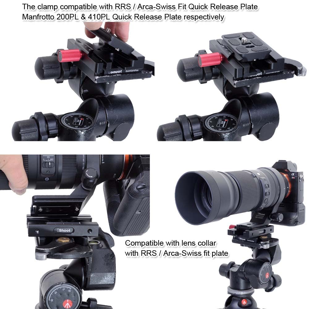 iShoot Adaptador Abrazadera convertidor Montaje para Arca Fit Placa de liberación rápida 200PL/410PL a Abrazadera de trípode RC4, Compatible con Manfrotto 405/410/488RC4/498RC4/808RC4 Cabeza de Bola