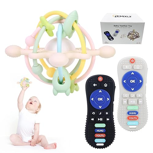 Miniatura 1 de Juguetes de dentición para bebés de 0 a 6, 12 y 18 meses, paquete de 3 mordedores de silicona para alivio de la dentición del bebé, juguetes de