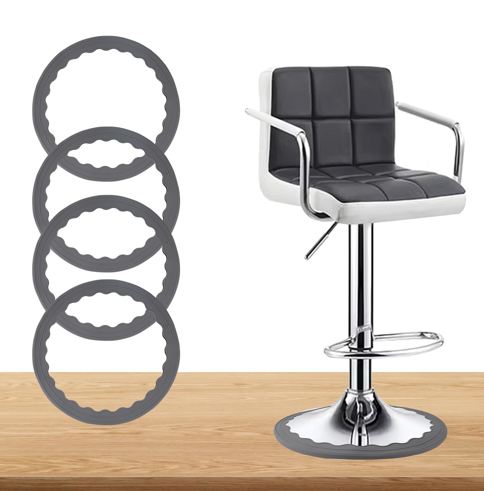 4 Pack Bar Stools Leg Protectors Ring Non Slip Silicone Chair Leg Floor Protector for 14.5" to 16.5" Round Chair Base Pads Bottom Protect Wooden Floor No Scratches No Noise Anti-Slip Grey