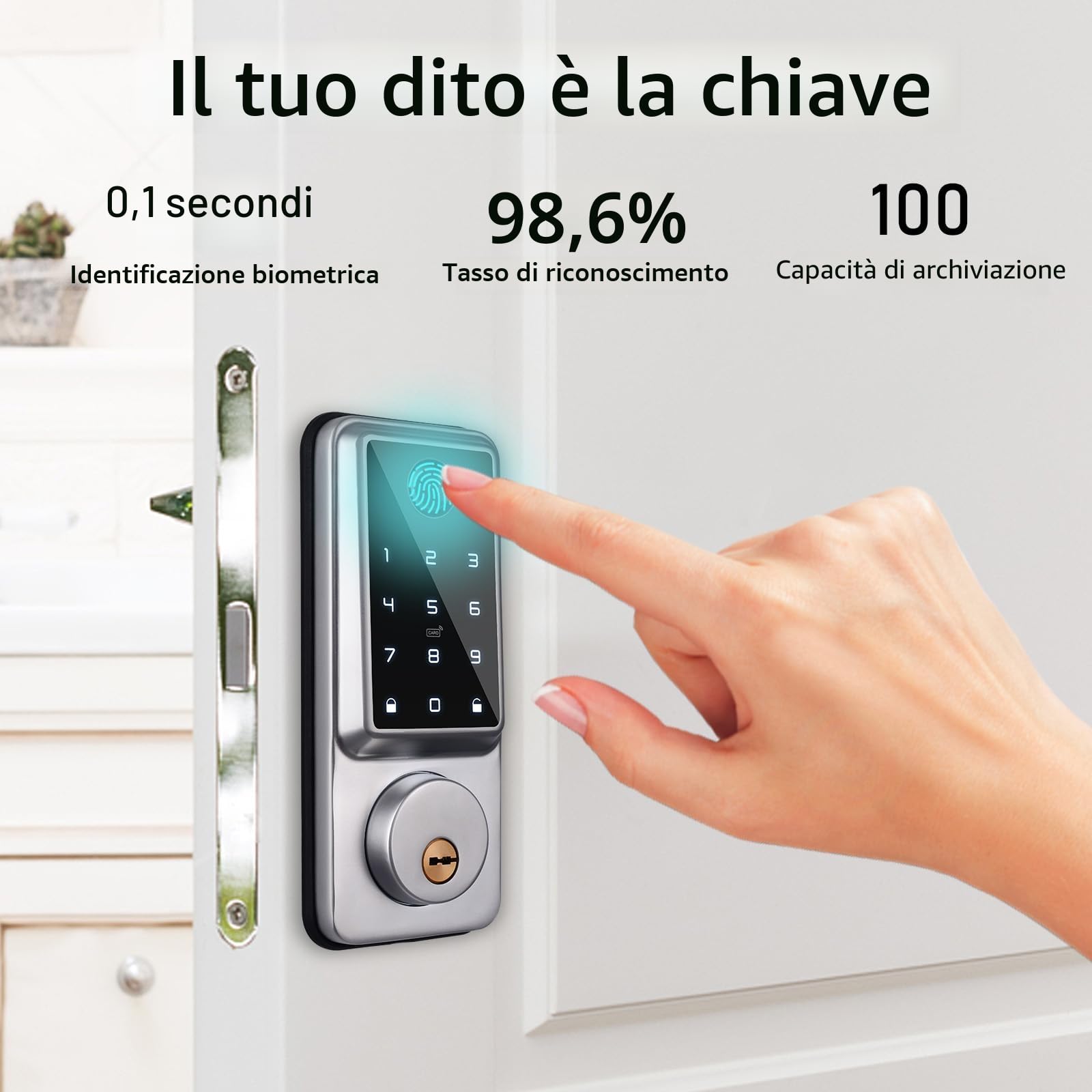 Smart Lock 5 in 1 serratura elettronica per porta con Wi-Fi e Bluetooth, controllo tramite app con tastiera touch per garage, hotel, ufficio
