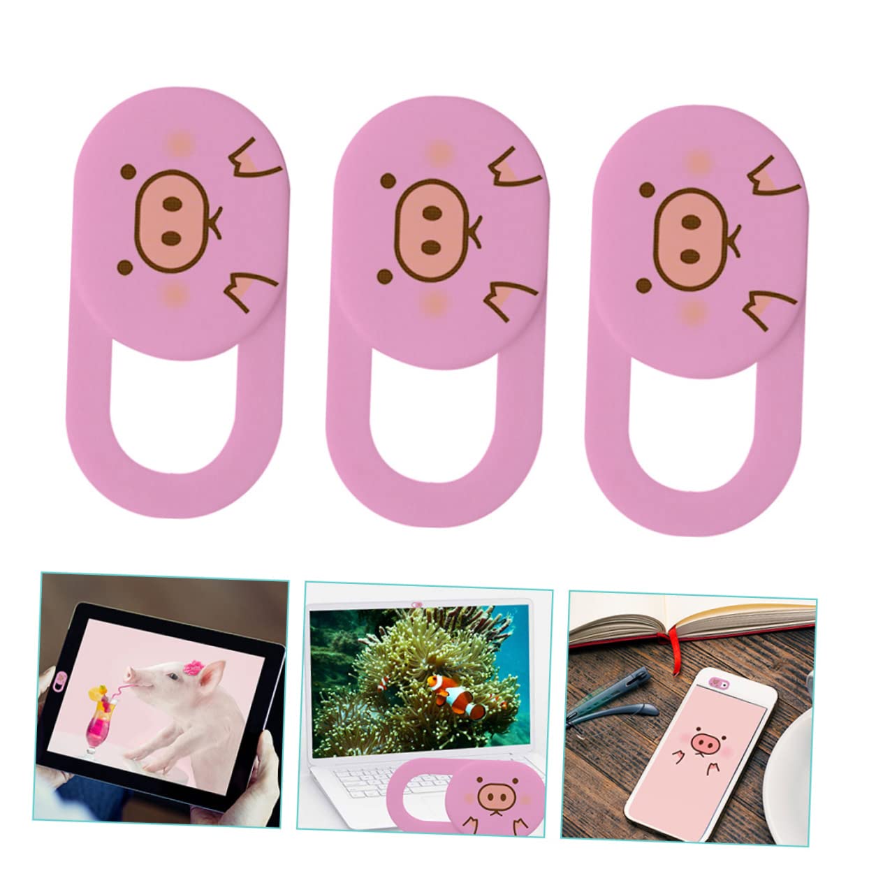 Cubierta Protectora Deslizante para Cámara Web Abs Rosa 3 Piezas | Portátil y Tableta, Apertura y Cierre por Deslizamiento, Diseño Patrón de Cerdo