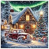 Christmas Truck Stamped Cross Stitch Kits for Adults -Winter Embroidery Kits for Beginners Adults,11 CT Patterns Dimensions Counted Cross Stitch Kits for Adults Arts Craft 14x14 inch