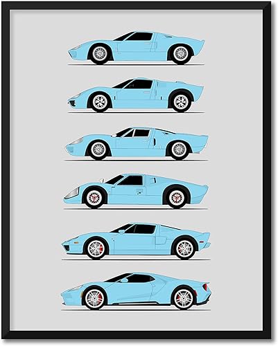 Vista 8 de Handmade Poster compatible with Ford GT Generation and Print of Ford GT40 - White Cars with Blue Stripes, 11x14" Metallic Print (Unframed)-Gift Car