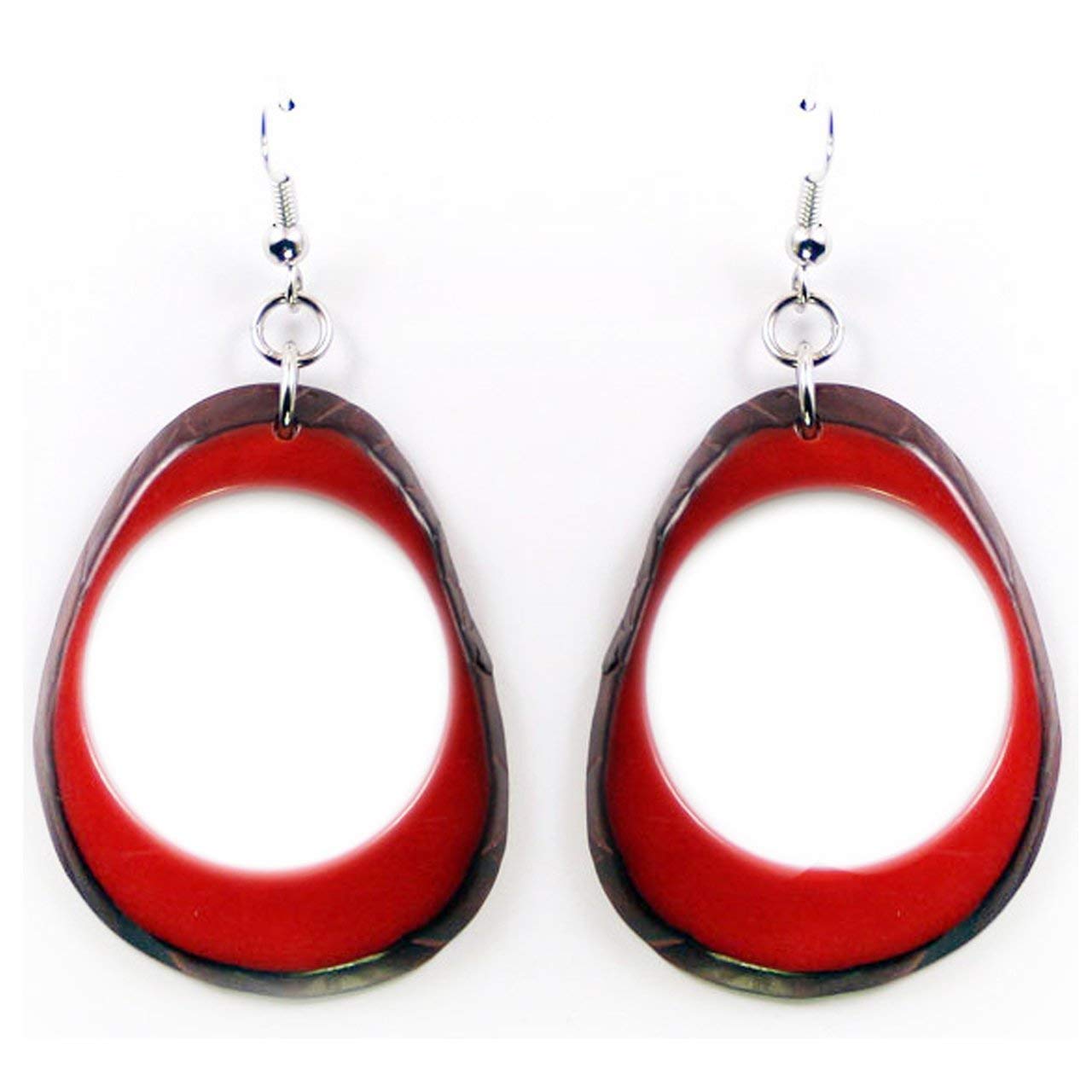 Tagua Nut Earrings Red Slices Handmade Fair Trade, Lightweight by Florama Natural Jewelry
