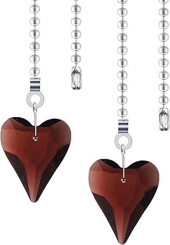 2 unidades de 12 pulgadas de cristal para ventilador de techo con dije de corazón, extensor de cadena con conector de cadena de bola para decoración