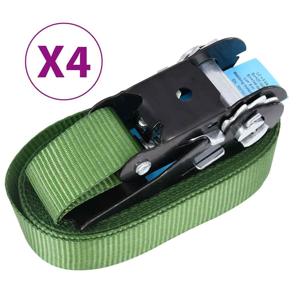 4 cinghie a cricchetto, 6 m x 25 mm, cinghie di ancoraggio con cricchetto, capacità di ancoraggio 400 kg, fissaggio carico per trasporto, verde