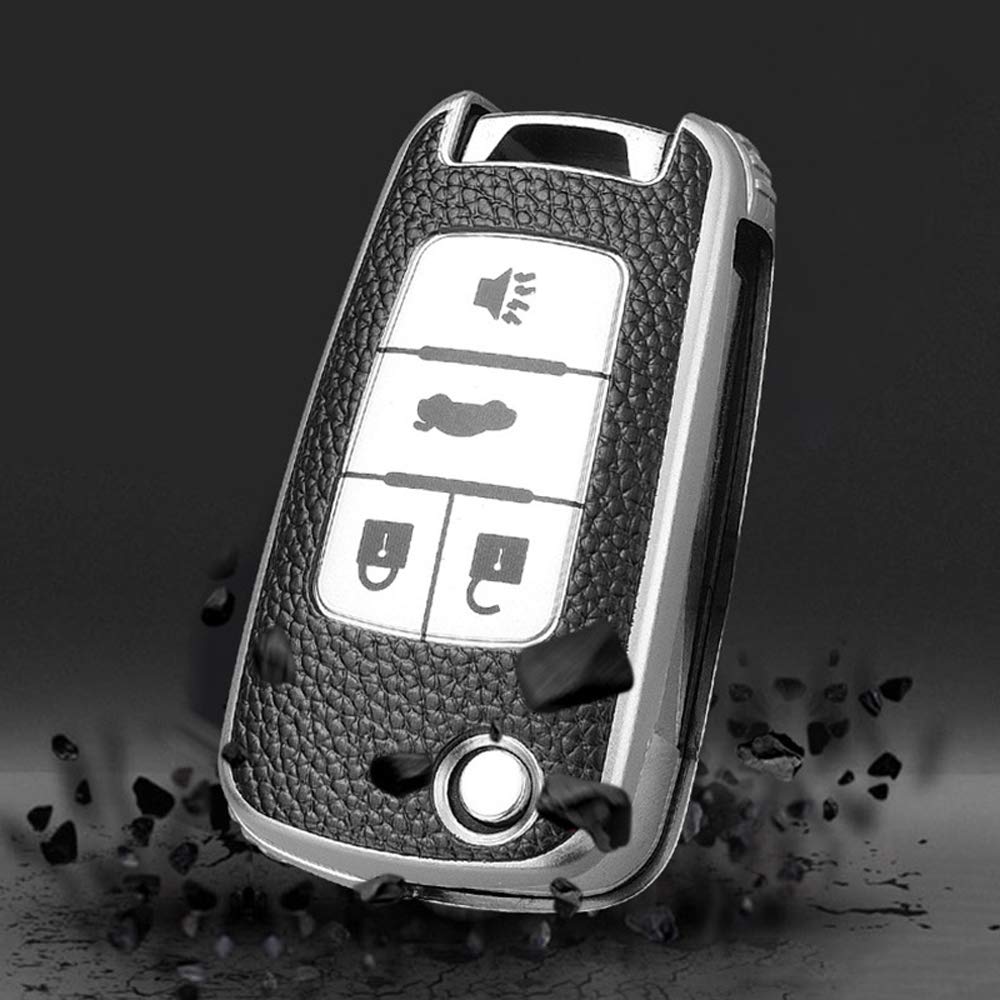 ontto Autosleutelhoes past op Chevrolet Camaro Traverse Equinox Sonic Cruze Spark Volt Bolt 2016-2020 afstandsbediening cover smart beschermhoes sleutelhanger 5 toetsen koolstofvezel blauw